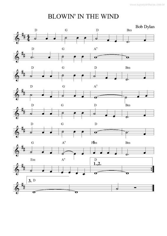 Partitura da música Blowin` in the Wind