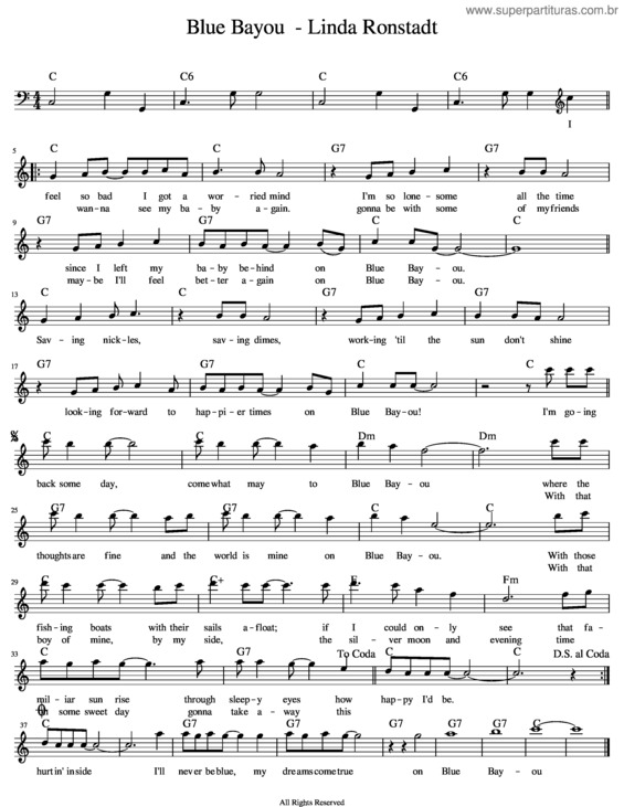 Partitura da música Blue Bayou