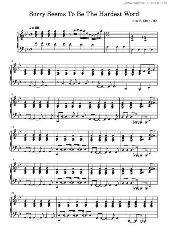 Partitura da música Blue Ft. Elton John – Sorry Seems To Be The Hardest Word