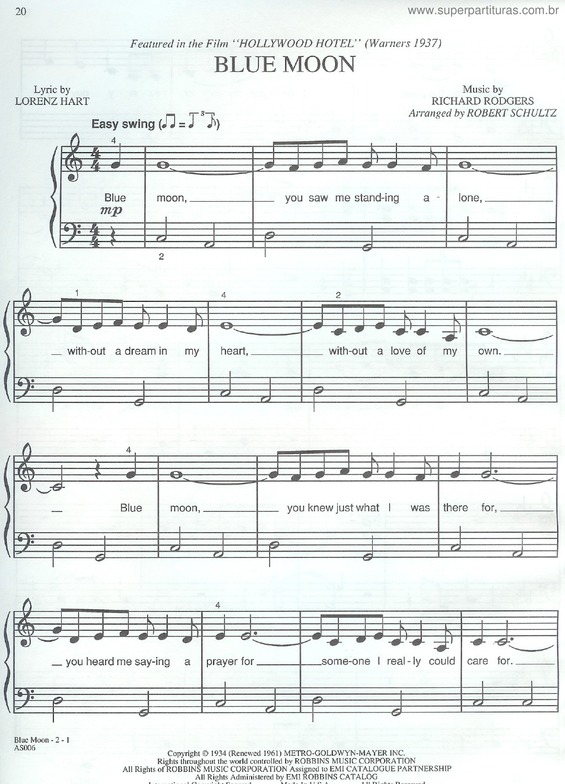 Partitura da música Blue Moon v.2