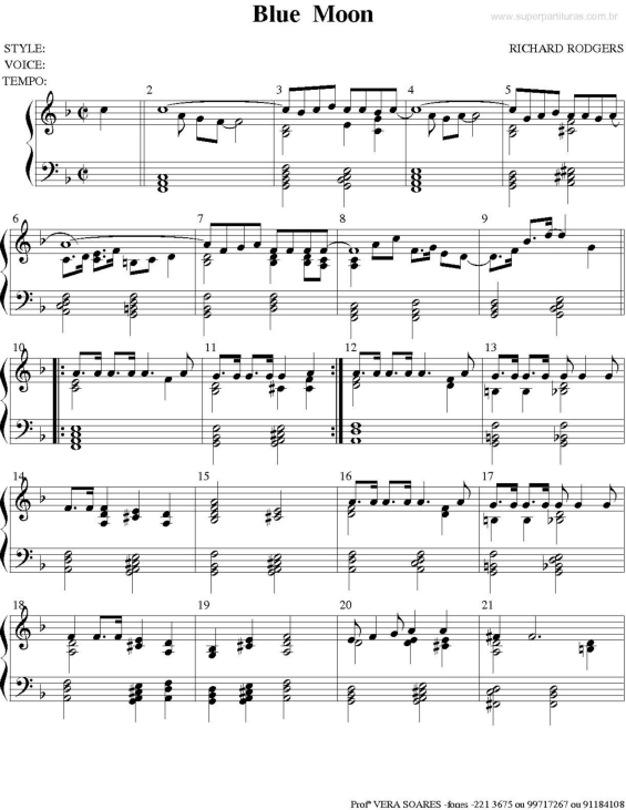 Partitura da música Blue Moon