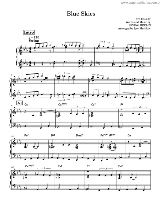 Partitura da música Blue Skies – Eva Cassidy