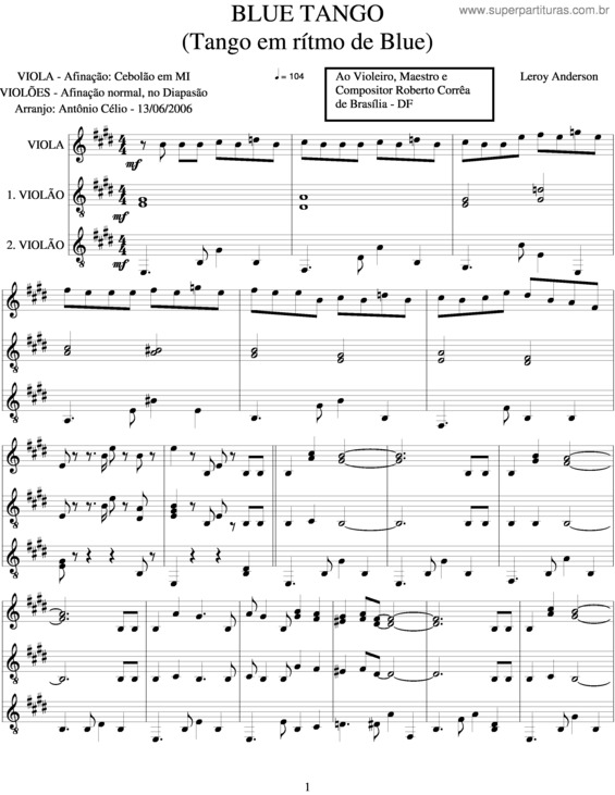 Partitura da música Blue Tango