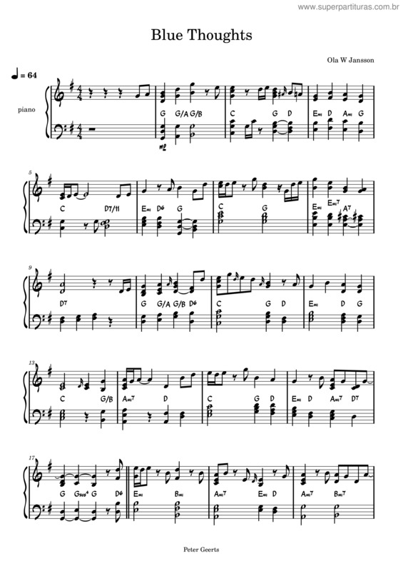 Partitura da música Blue Thoughts – Ola W. Jansson