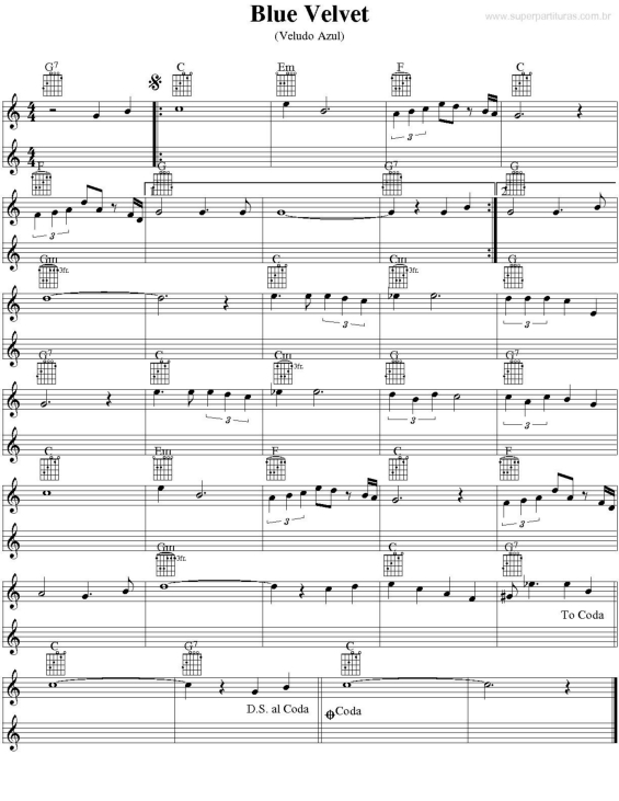 Partitura da música Blue Velvet (Veludo Azul)