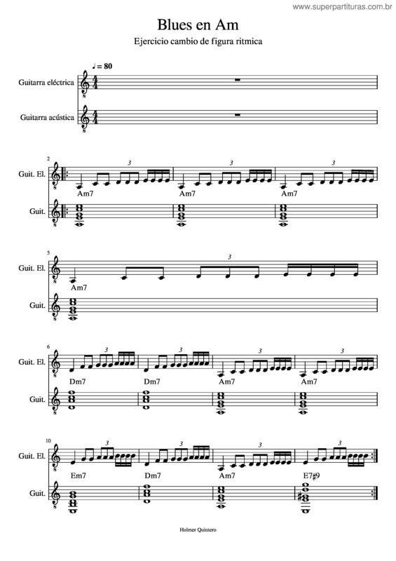 Partitura da música Blues En Am Cambio Figuras De Ritmo