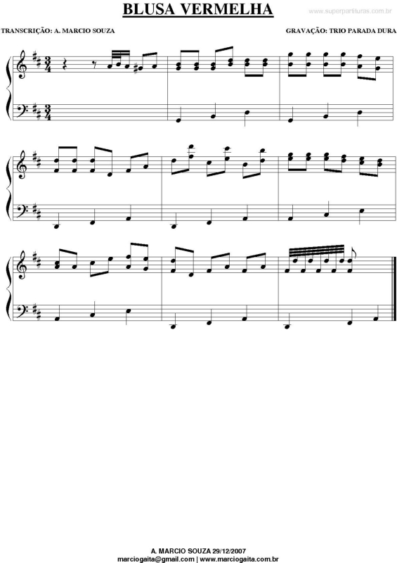 Partitura da música Blusa Vermelha v.2