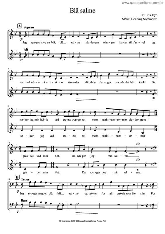 Partitura da música Blå Salme – Erik Bye Blå Salme