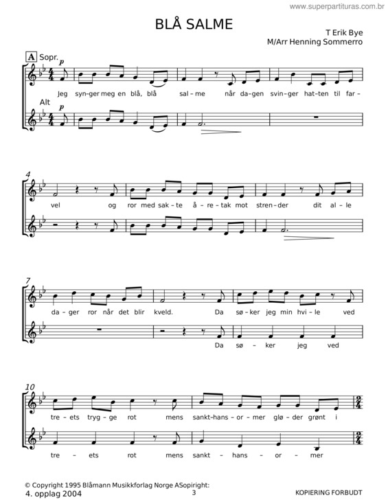 Partitura da música Blå Salme – Erik Bye