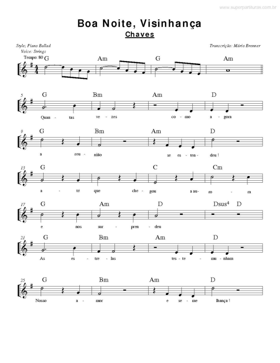 Partitura da música Boa Noite, Visinhança