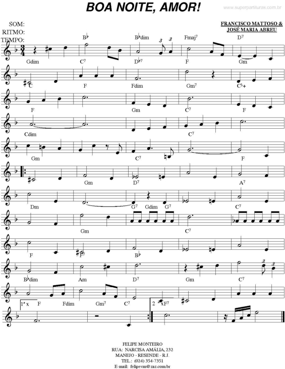 Partitura da música Boa Noite Amor