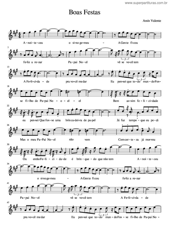 Partitura da música Boas Festas – Saxofone Alto – Com Letra