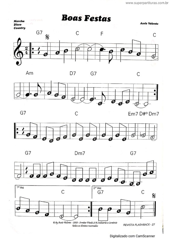 Partitura da música Boas Festas v.3