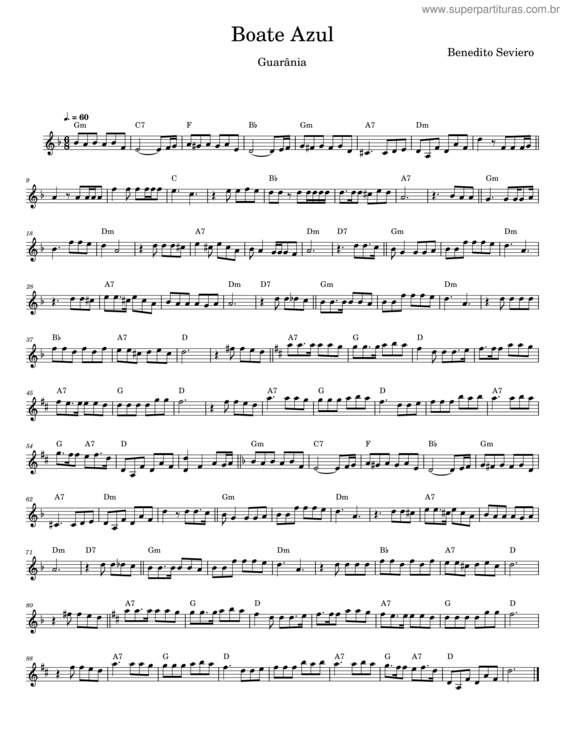 Partitura da música Boate Azul – Benedito Onofre Seviero, Aparecido Thomaz De Oliveira