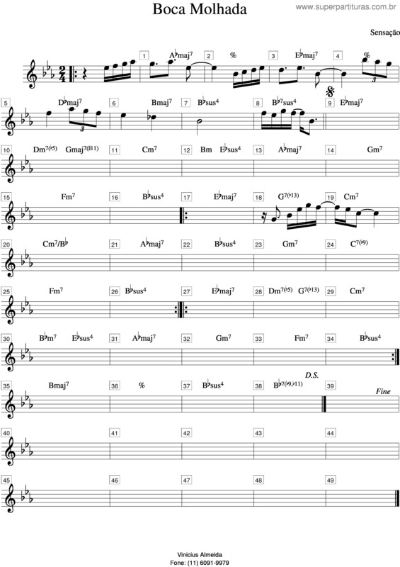 Partitura da música Boca Molhada