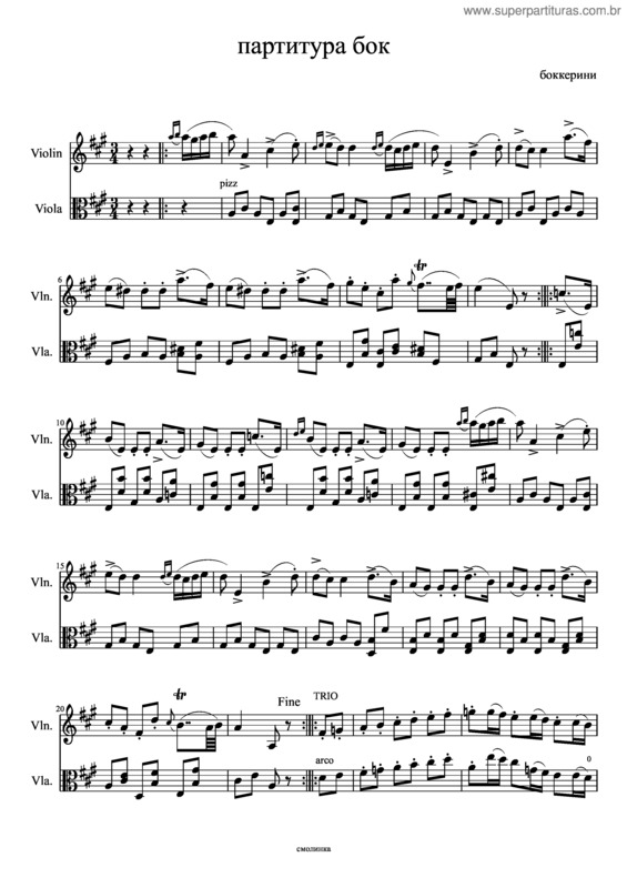 Partitura da música Boccerini Menuet For Duo Violin And Viola