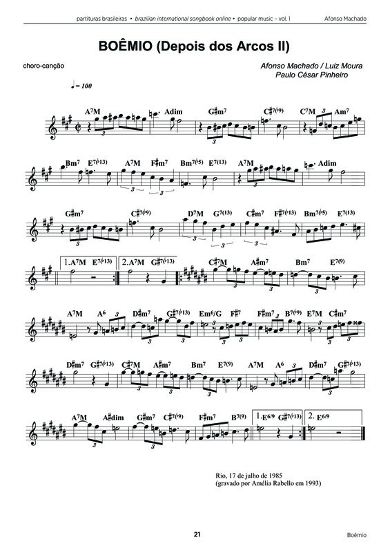 Partitura da música Boêmio v.2