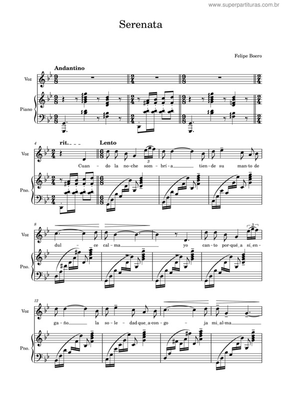 Partitura da música Boero – Serenata – Solm – Tono Orig.