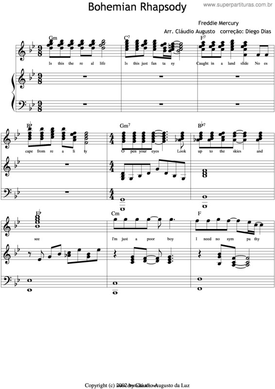 Partitura da música Bohemia Rapsody