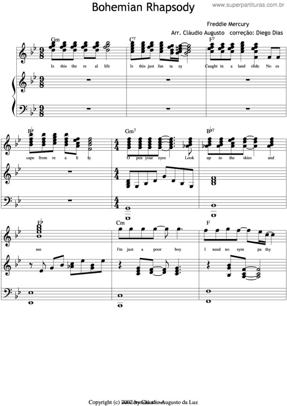 Partitura da música Bohemia Rapsody