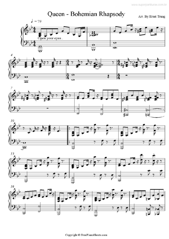 Partitura da música Bohemiam Rhapsody