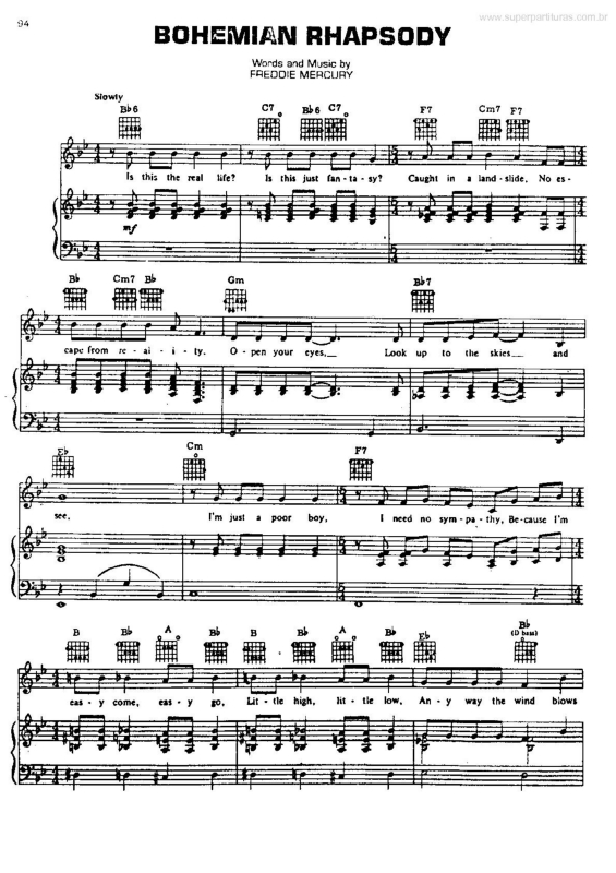 Partitura da música Bohemian Rhapsody v.2