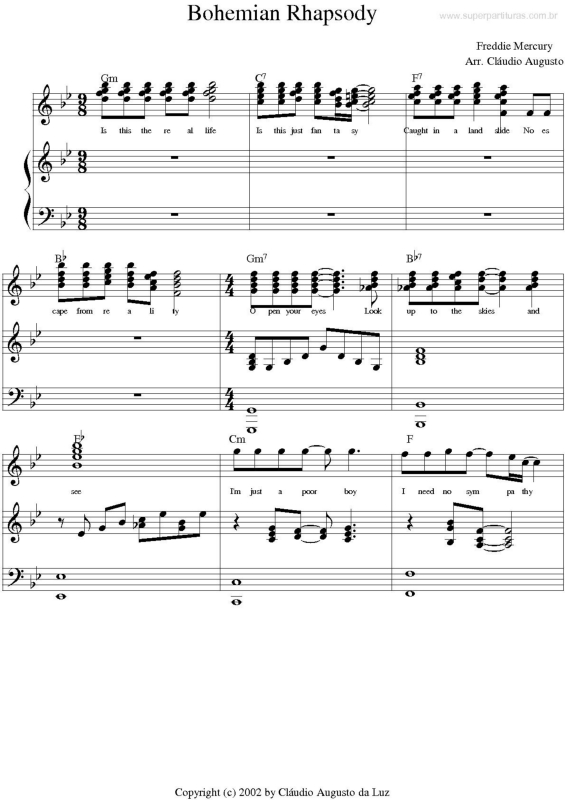 Partitura da música Bohemian Rhapsody v.3