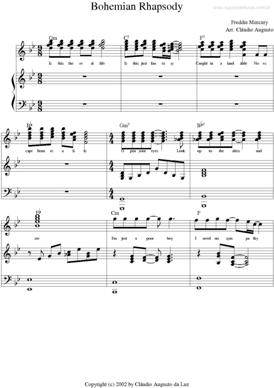 Partitura da música Bohemian Rhapsody v.3