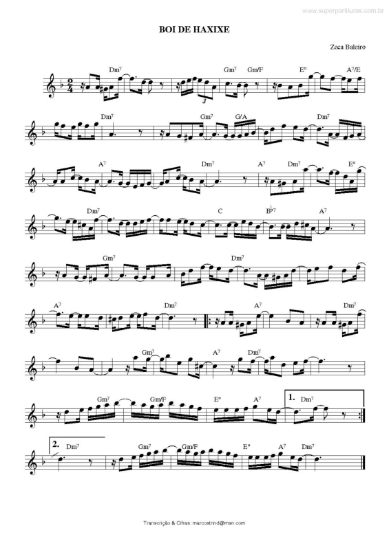 Partitura da música Boi de Haxixe