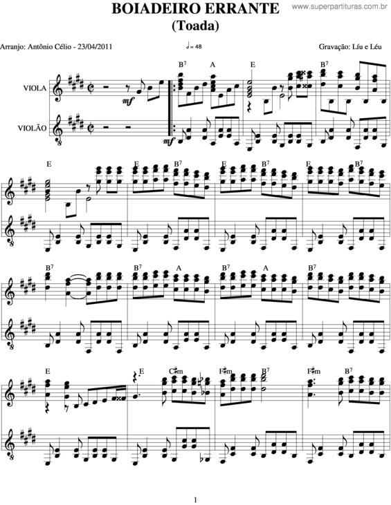 Partitura da música Boiadeiro Errante v.2