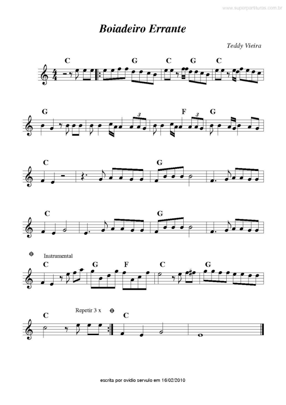 Partitura da música Boiadeiro Errante