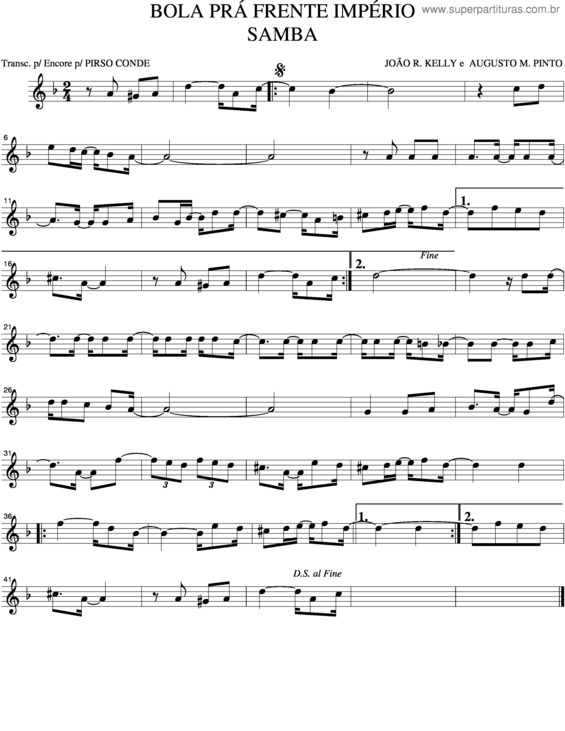 Partitura da música Bola Prá Frente Império