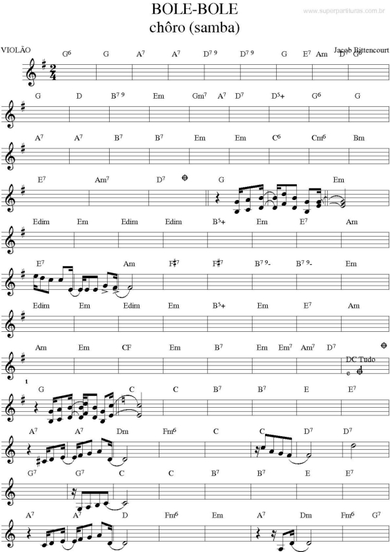 Partitura da música Bole-Bole