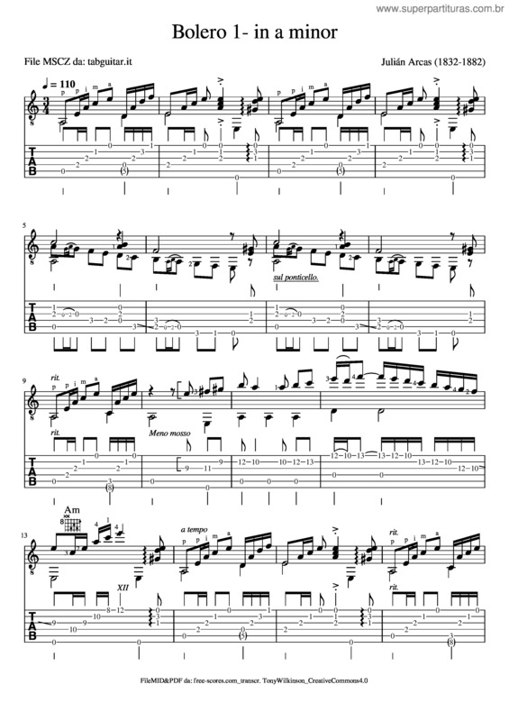 Partitura da música Bolero 1,  In A Minor