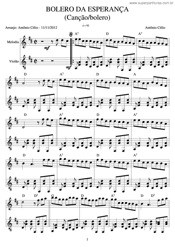 Partitura da música Bolero Da Esperança