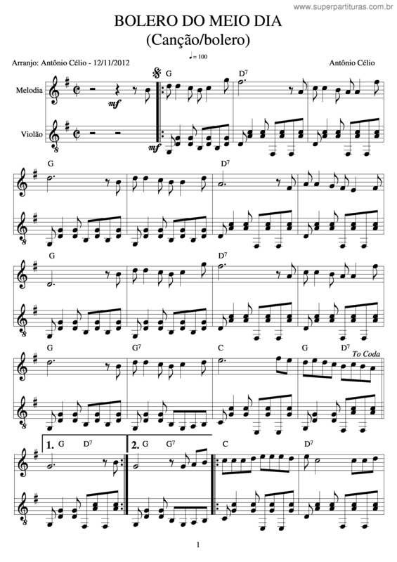 Partitura da música Bolero Do Meio Dia