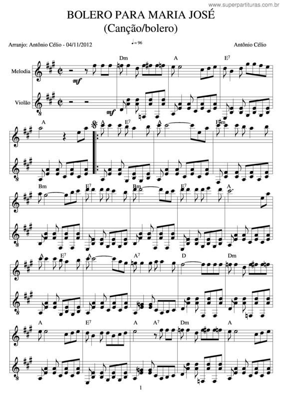 Partitura da música Bolero Para Maria José