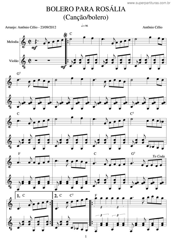 Partitura da música Bolero Para Rosália