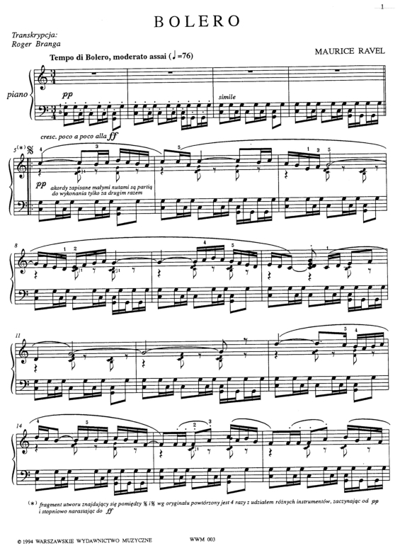 Partitura da música Bolero