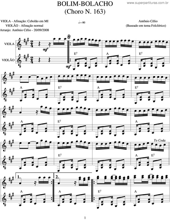 Partitura da música Bolimolacho