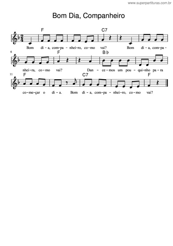 Partitura da música Bom Dia, Companheiro