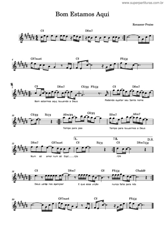 Partitura da música Bom Estarmos Aqui – Renascer Praise 7#