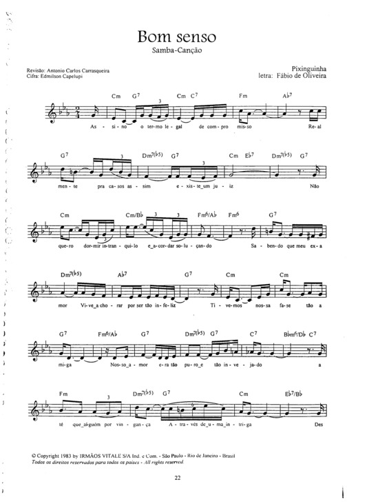 Partitura da música Bom Senso