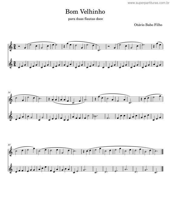 Partitura da música Bom Velhinho – Otávio Babo Filho