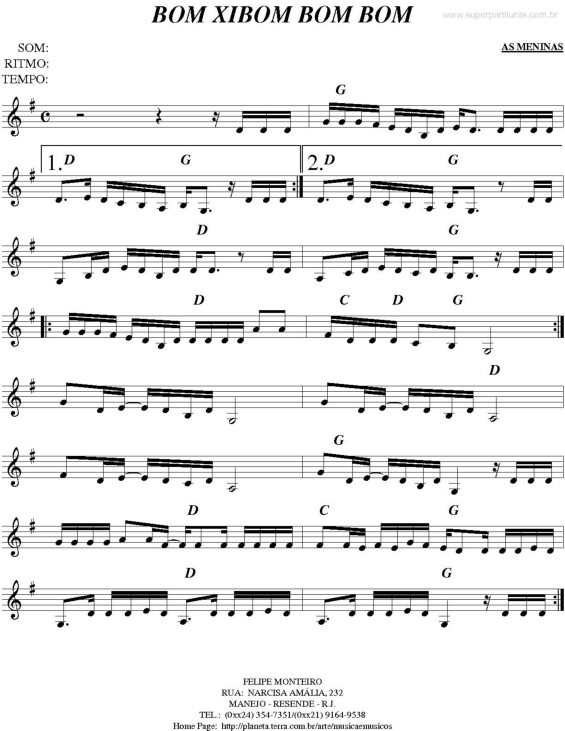 Partitura da música Bom Xibom Bom Bom