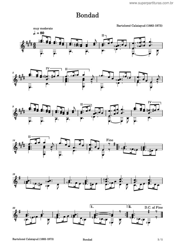 Partitura da música Bondad–Bartolome Calatayud–Gitarre
