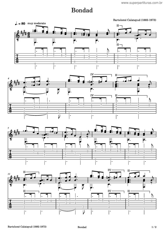 Partitura da música Bondad–Bartolome Calatayud–Tabs