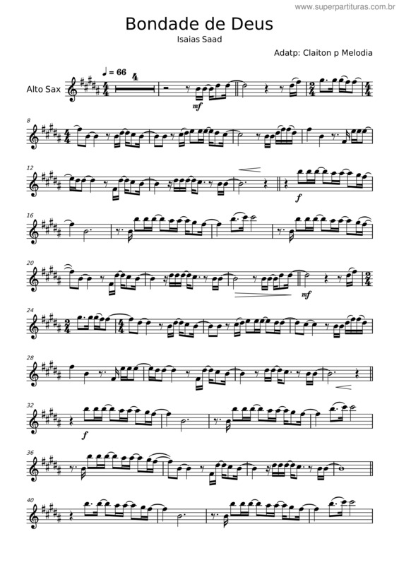 Partitura da música Bondade De Deus – Isaías Saad Sax