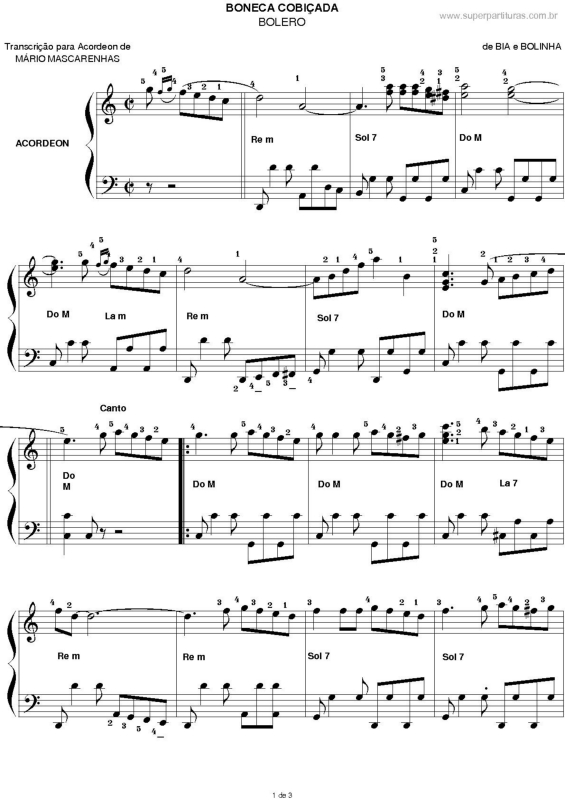 Partitura da música Boneca Cobiçada v.2