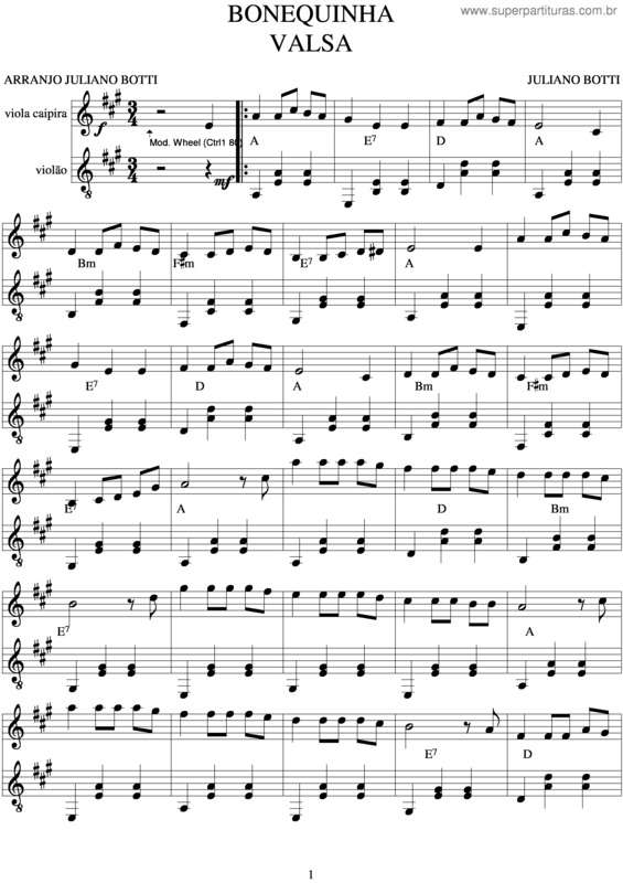 Partitura da música Bonequinha